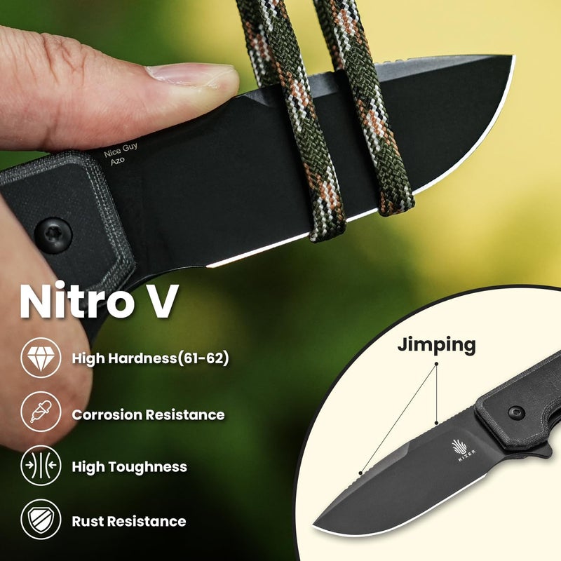 KIZER Nice Guy Pocket Folding Knife, 2.84" Nitro V Blade, Lightweight Sharp Camping and Hiking Knife, Comfort Micarta Handle, Liner Lock Flipper knives V3011A3 - Image 2